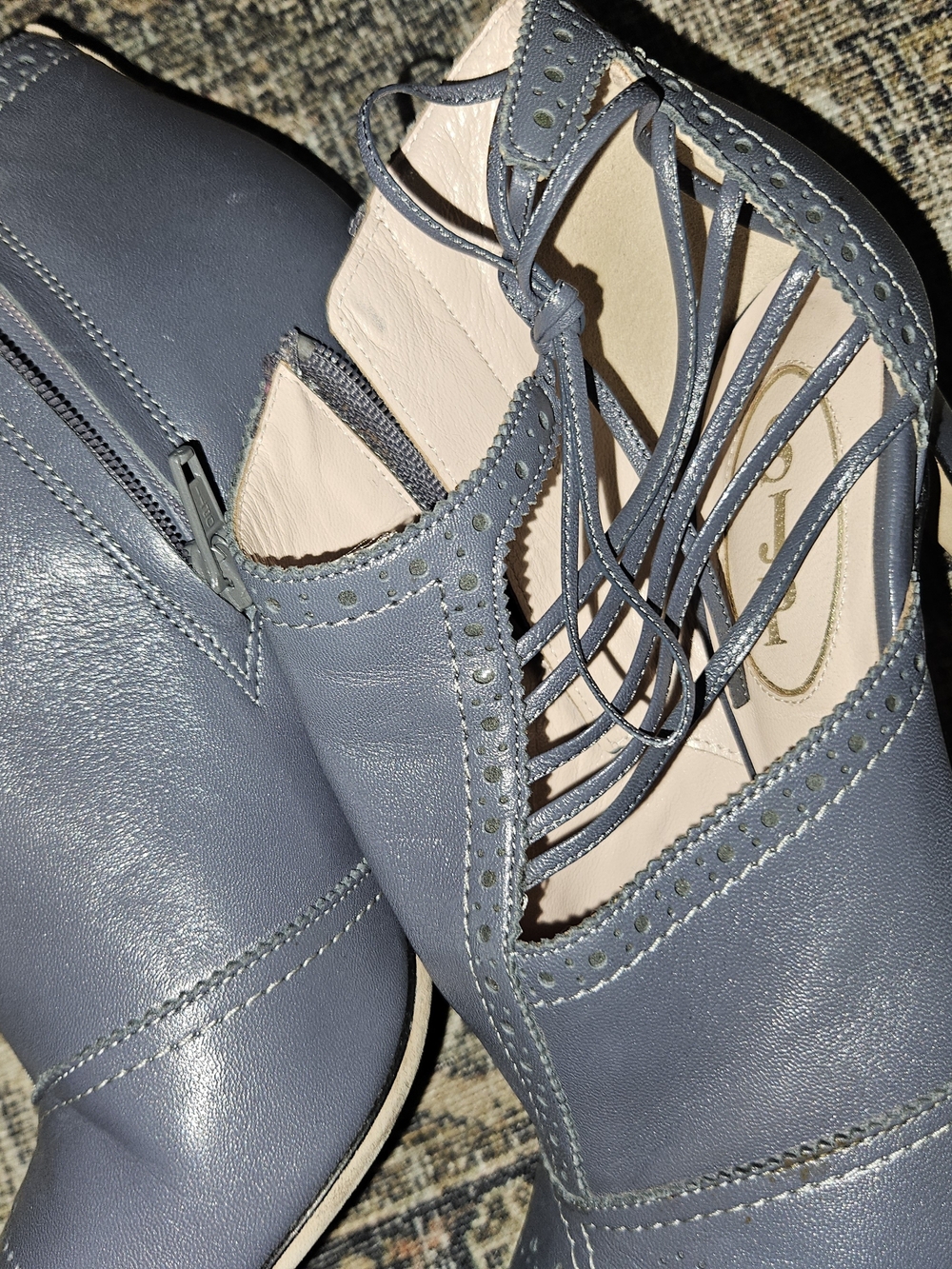 SJP by Sarah Jessica Parker Slate Blue Lace-Up Cutout Ankle Booties